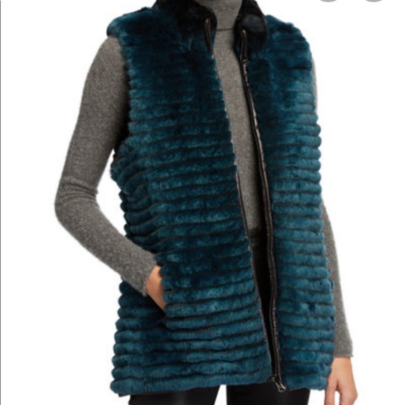 Gorski Jackets & Blazers - Gorski Rex Rabbit Emerald Reversible Vest